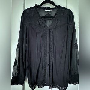 Anthropologie, long sleeve black blouse, size S